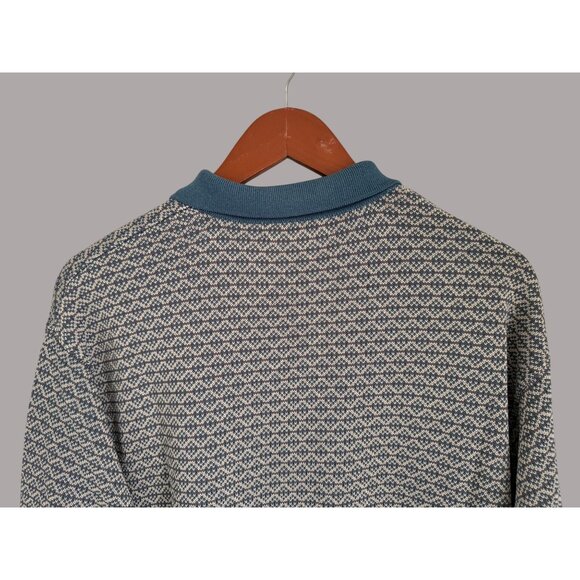 Monkey Time XL Button-Up Knit Cardigan Sweater With Teal Collar & Geometric Patt - Picture 6 of 11